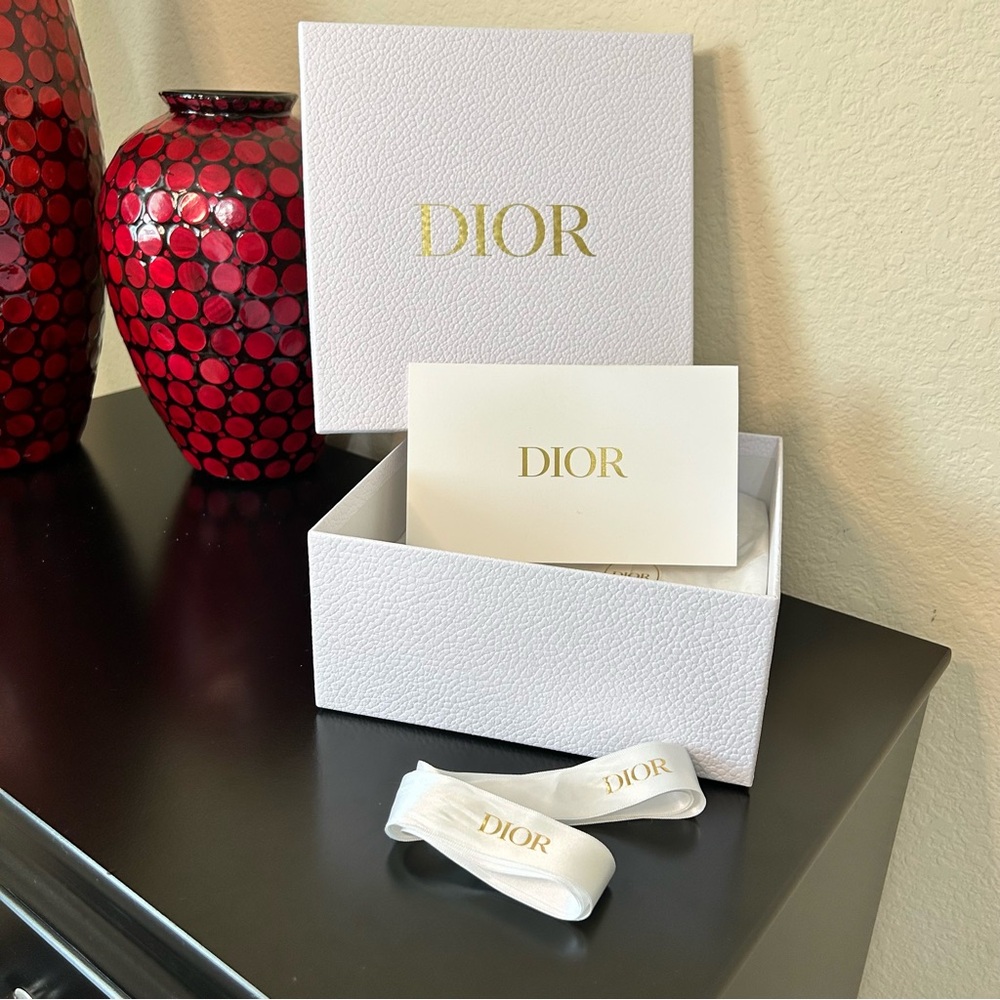 Dior Square White Box with Card, Tissue Paper and Ribbon - 8.5 x 8.5 x 4 inches